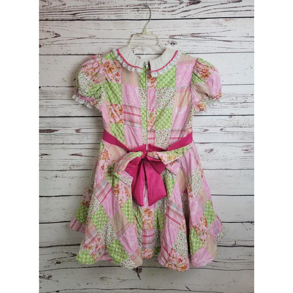 Vintage Square Dance Party Dress Patchwork Handmade Pink Green Size 14p - Picture 10 of 16